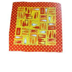 Adrianna Papell- Vtg Silky Vibrant Square Scarf- Orange Red Dots Wine 34x34"